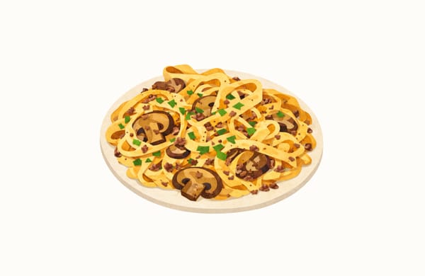 Illustration of Stroganoff with mushrooms and ground beef